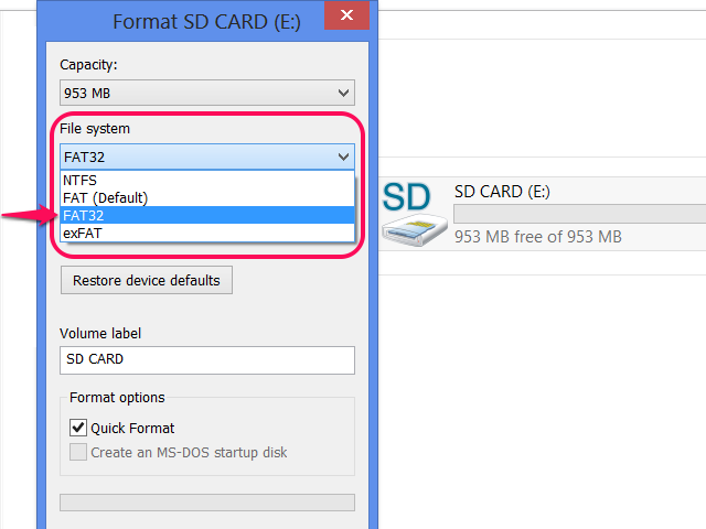 how to format sd card to fat32